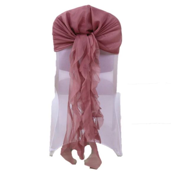 1 Set Mauve / Cinnamon Rose Chiffon Hoods With Ruffles Willow 250 Chair Sashes - Picture 3 of 3